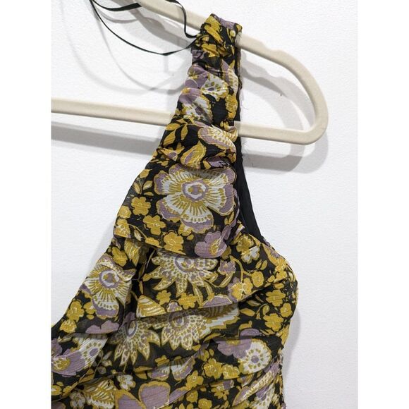 New! Zara One Shoulder Metallic Floral Ruched Mini Dress, S - Picture 6 of 9